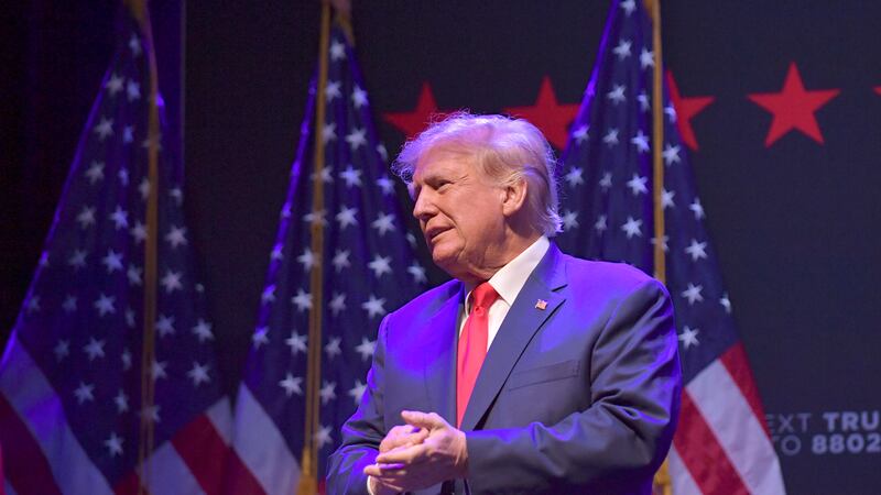 Former President Donald Trump speaks at a campaign event Monday, March 13, 2023, in Davenport,...