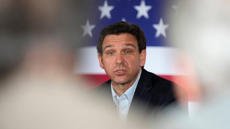 FILE - Florida Gov. Ron DeSantis speaks at a political roundtable, Friday, May 19, 2023, in...