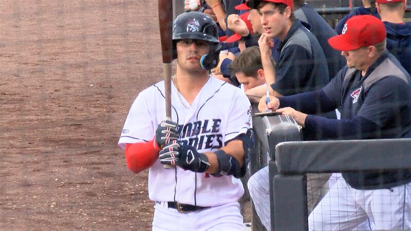 Binghamton catcher Kevin Parada in the on deck circle during a game against the Harrisburg...